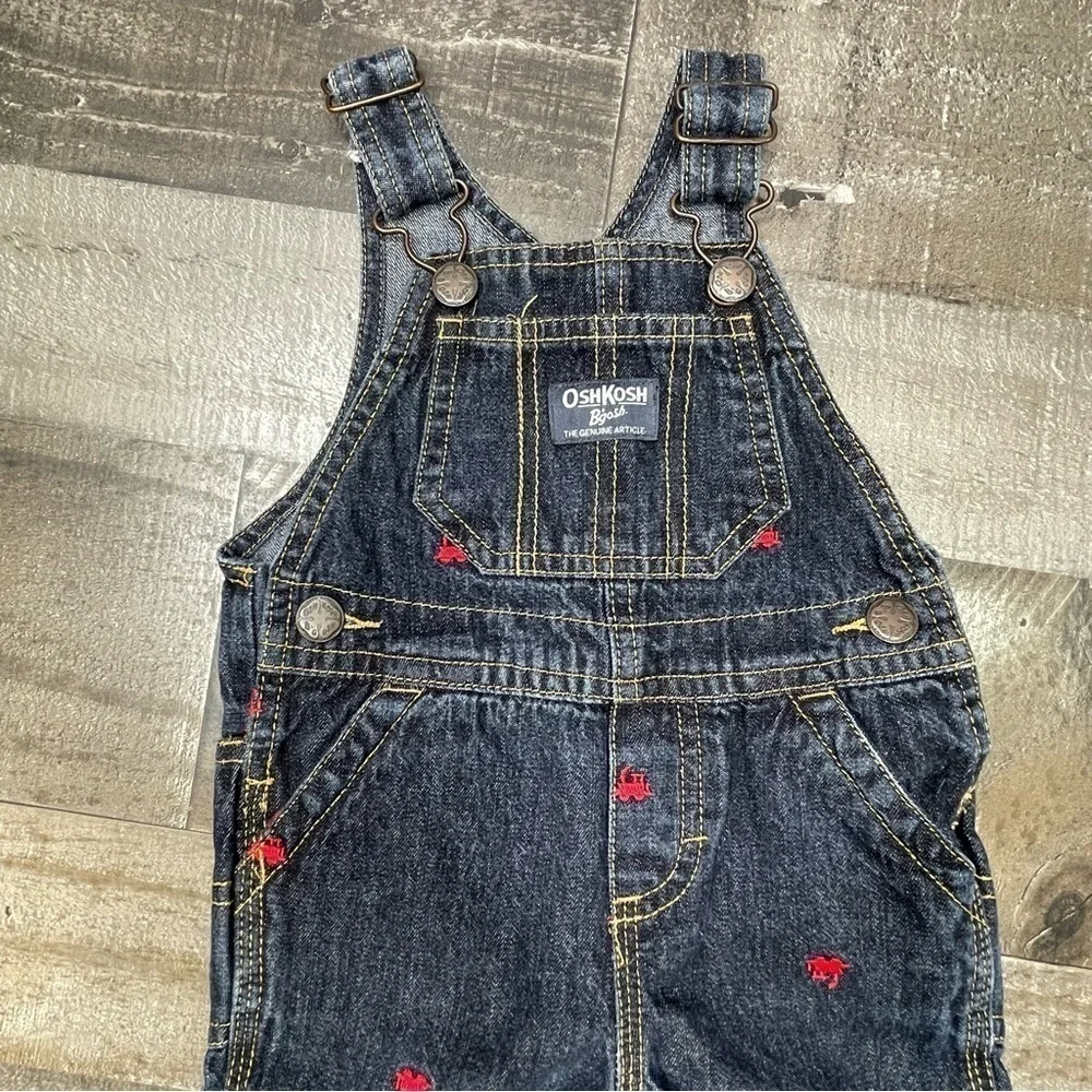 OshKosh Embroidered Train Denim Overalls size 9 months